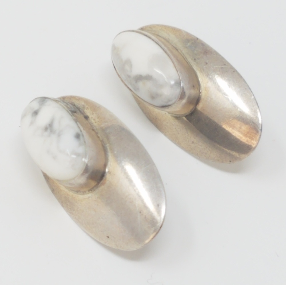 Vtg sterling silver oval‎ studs earring